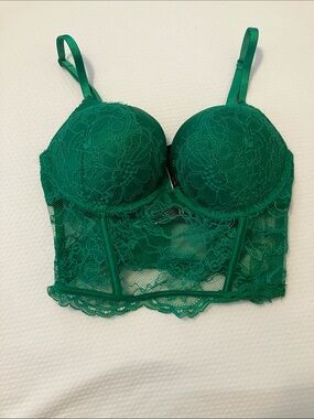 Victoria's Secret Emerald Green Lace Longline Bustier Bra